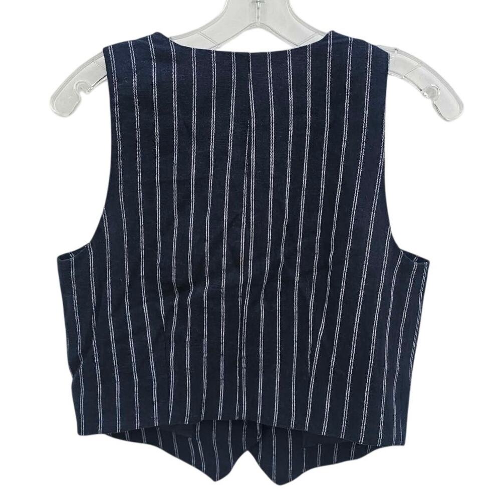 Maurices Navy Linen Blend Vest - NWT XS - Stylish Striped Button-Front - Picture 3 of 5